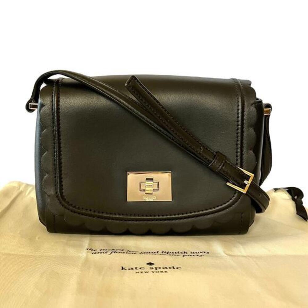 Kate Spade Maple Court Zani Scalloped Edge Black Leather Crossbody Shoulder Bag